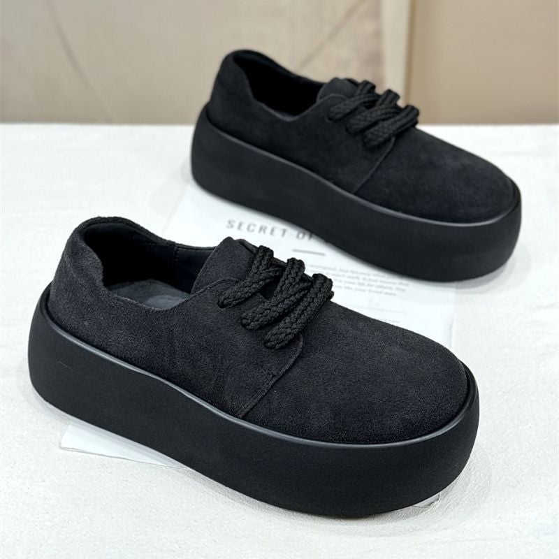 Retro Style Nubuck Leather Platform Shoes 2025 Spring New Thick-Soled Heightening Casual Shoes British Style Round-Toe Loafers - Image 4